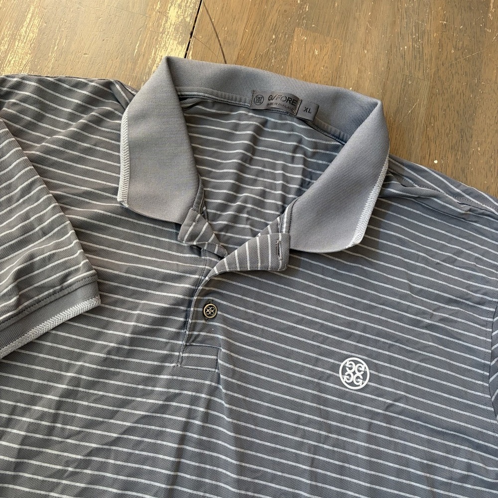 G/Fore Polo Shirt Mens XL Gray Striped Performance Stretch Cowboys Golf Club
